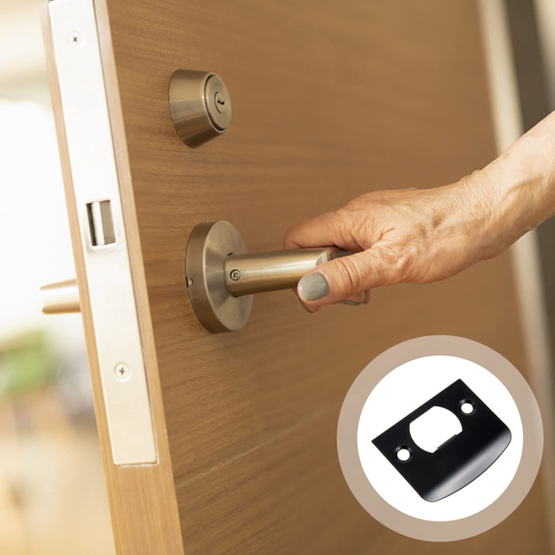 DOITOOL Full Lip Round Corner Deadbolt Strike Plate, 4 Pack Door Strike Plate Black Deadbolt Strike Plate Stainless Steel Deadbolt Covers Door Reinforcement Kit