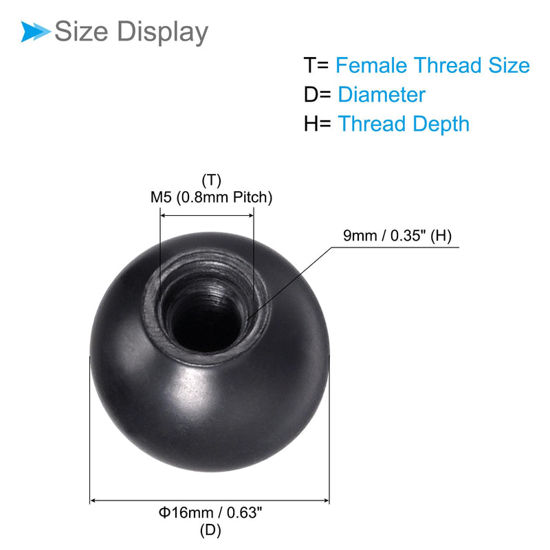 Thermoset Ball Knobs, M5 Female Thread 16mm Diameter, Plastic Metric Hand Screw Grip Black - (Applications: for Lathe Machinery Lever Handle), 4-Pieces M5 x 16mm