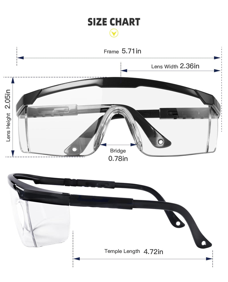 PACIFIC PPE 2 Pack Safety Glasses, Anti-fog, Scratch Resistant Clear Wraparound Lenses and No-Slip Grips, Adjustable, Lab Goggles