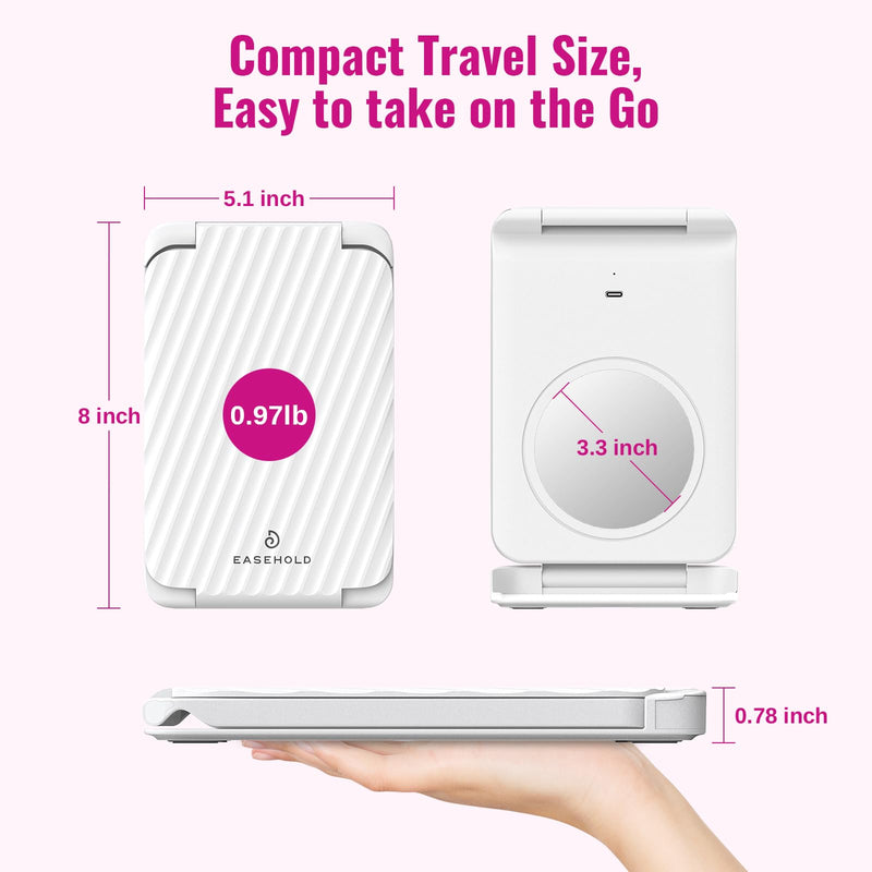 EASEHOLD Lighted Travel Makeup Mirror with 72 Light,1X/3X Magnification,Rechargeable Dimmable Touch Screen,Foldable Adjustable Height & Angle, Compact Magnifying LED Mirror for Women Teens