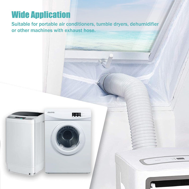 Machine-Ya 157”(400CM) Universal Window Seal for Portable Air Conditioner and Tumble Dryer, Works with Every Mobile Air-Conditioning Unit, Air Exchange Guards with Zip and Hook Tape 400cm