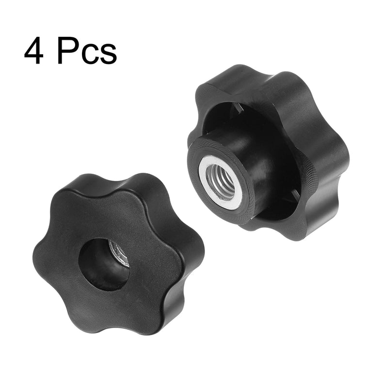 HARFINGTON 4pcs Star Knobs M10 Female Thread 48mm Head Plastic Through Hole Brass Screw-in Clamping Handles Threaded Hand Knobs, Black M10 x 48mm
