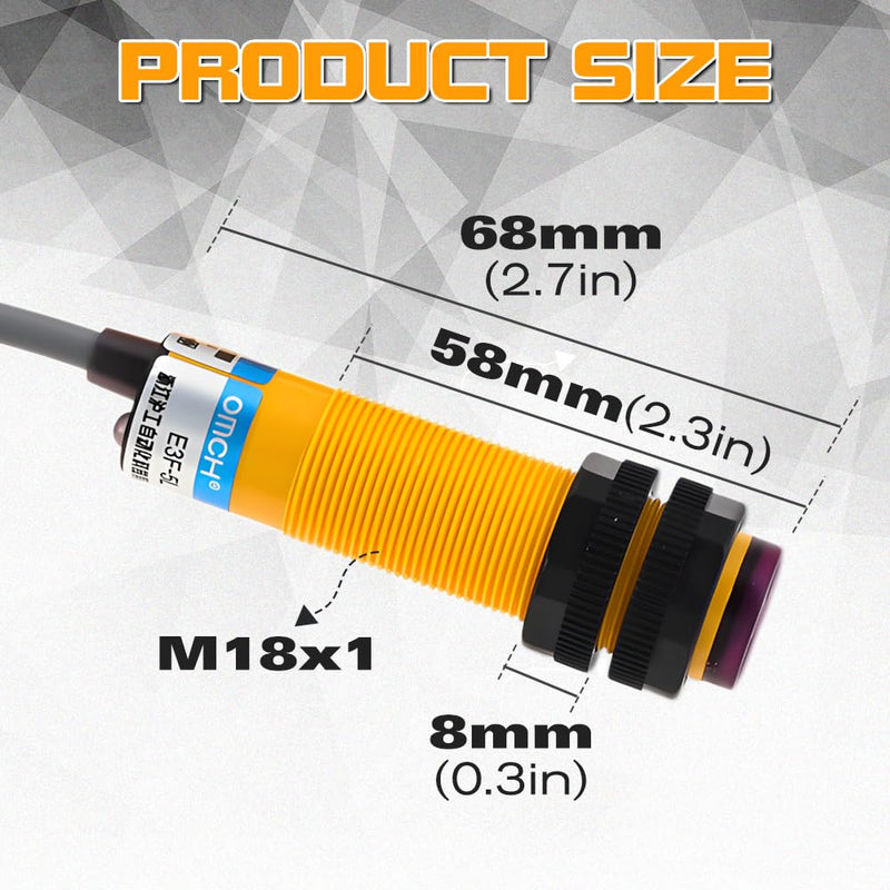 1 Pair M18 Photoelectric Sensor E3F-5DN1-5L, Infrared Through-Beam/Reflective Switch, 6-36VDC NPN NO Proximity Switch with mounting Bracket (Inductive Distance 5M)