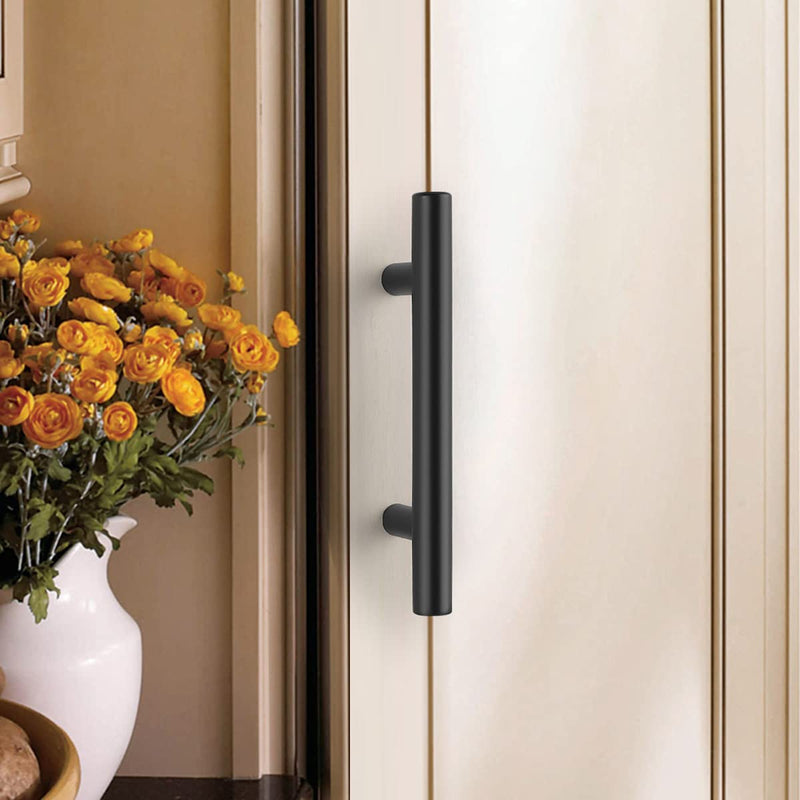 Probrico (5 Pack 5 Inch Hole Centers Flat Black Modern Cabinet Hardware Cupboard Pull Kitchen Cabinet T Bar Handle Dresser Pulls Stainless Steel Cabinet Hardware, 7-1/2 Total Length hole center 5"