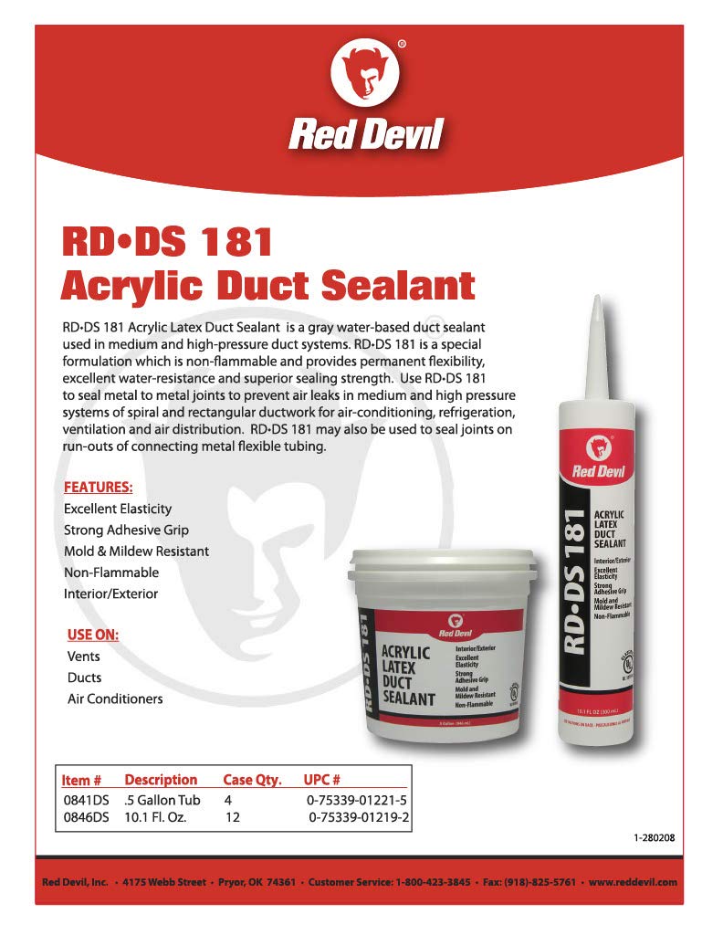 Red Devil 0846DS RD-DS 181 Acrylic Latex Duct Sealant, 10.1 oz, Gray, 1 Pack 1 - Pack