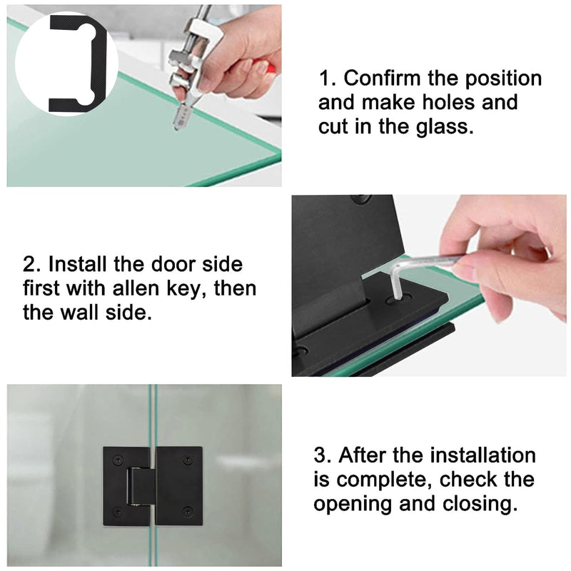 180 Degree Stainless Steel Glass Door Clamp Heavy Duty Shower Door Hinge Replacement, Fits 8-12mm Thickness Glass Panel - Matte Black