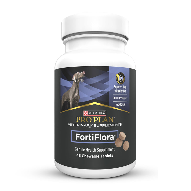 Purina Pro Plan Veterinary Supplements FortiFlora Daily Probiotics for Dogs Chewable Tablets for Digestive Gut Health and Diarrhea - 45 ct. Canister 45 Tablets (1 Pack)