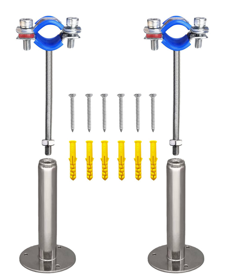 Wall Mount Ceiling Mount Pipe Supports,Adjustable Pipe Clamps Stainless Steel 304,2PCS Suitable for Pipe OD 25-27mm （3/4" Pipe）Adjustable Height 100-200mm Adjustable Height 100-200mm