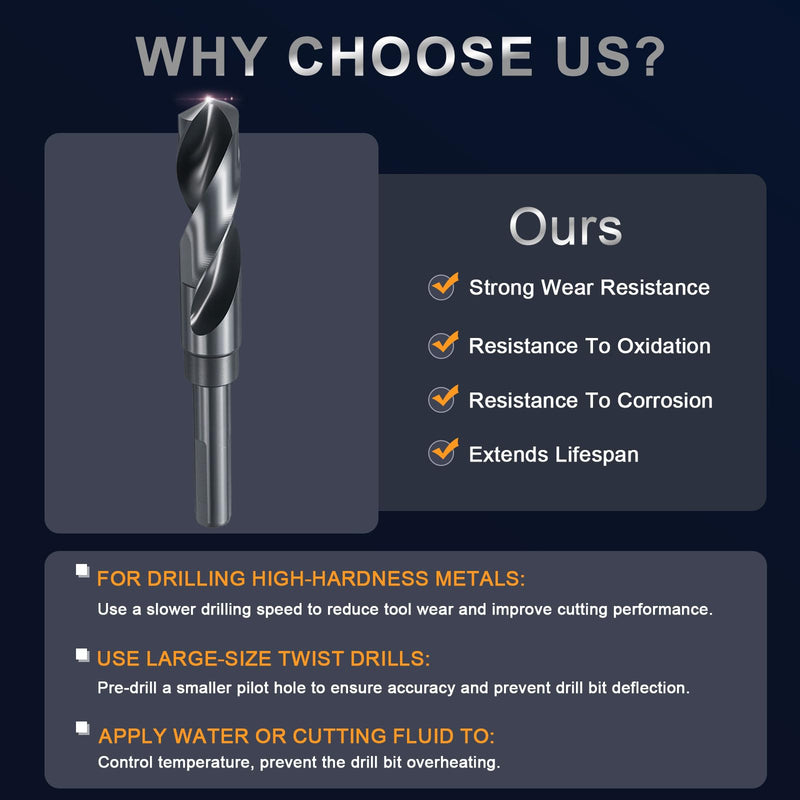 uxcell 38mm Drill Bit 1/2" Reduced 3-Flat Shank M2 High-Speed Steel Nitriding Black 135° Bits for Hard Metal Stainless Steel,1pcs 1/2"