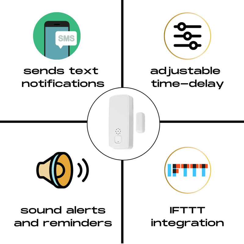 Doorsound - Freezer Refrigerator Door Left Open Alarm with Text Notification alerts, Phone Notifications, Adjustable time delay and Volume, Chime, Close Door Reminder | no hub | no Subscription main white