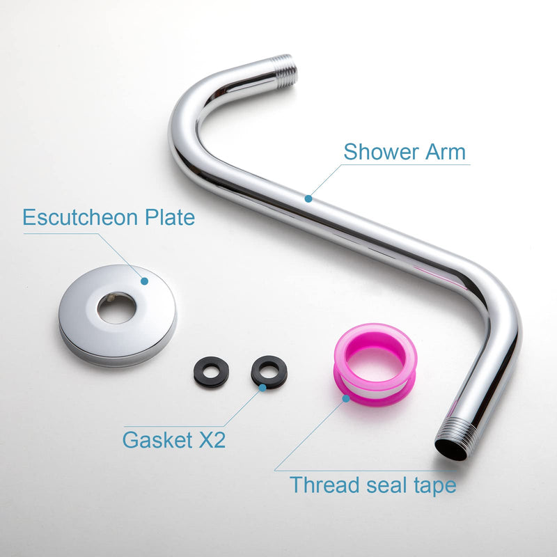 OFFO Shower Head Extension Arm 8 Inch, S Shaped Shower Arm with Flange High Rise Goose Neck Shower Arm Extension Chrome Finish