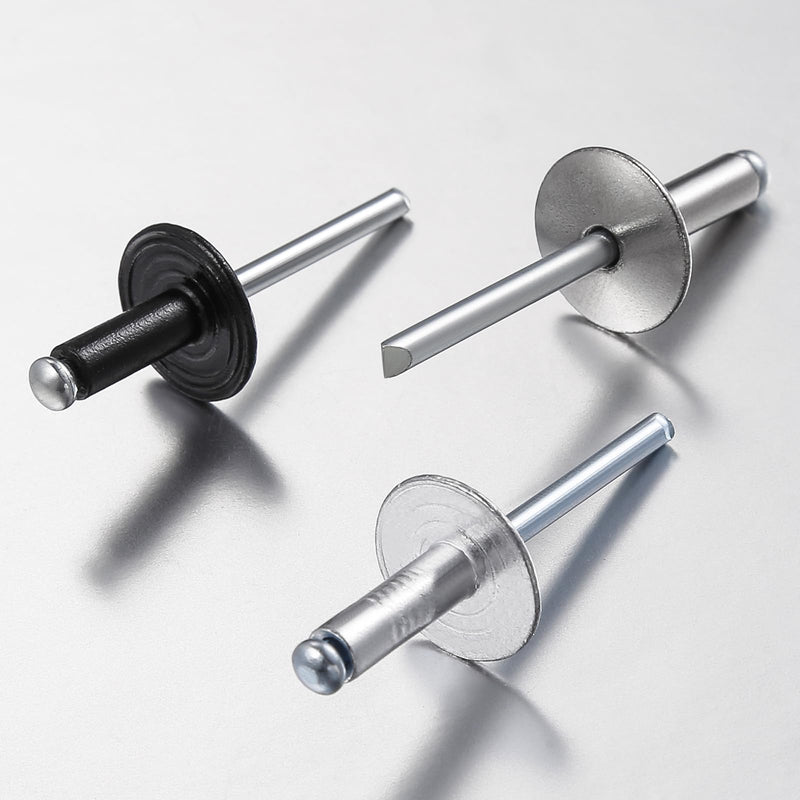 Wensilon(150 pcs) 3/16 * 1/2" Large Cap Open End Black Aluminum Blind Rivets,5 * 13 Blind Rivet 3/16*1/2