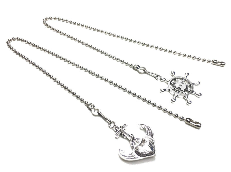 2Pcs Ceiling Fan Pull Chain Extender, 12Inch Anchor Wheel Fan Pull Chain Extension Set, Ceiling Fan Pull Chain Ornament with Ball Connector, Fan Chain Pulls Decorative for Ceiling Fan Light(Nickel) Nickel - NewNest Australia