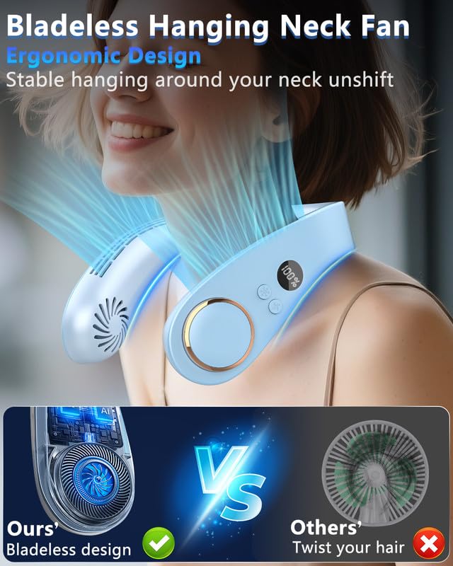 Portable Neck Fan Cooling Plate,Personal Fan Neck Hang Around,Powerful Airflow Shoulder Cooler,Fans To Wear Around Your Neck,Summer Menopause Fan Hot Flash Best Gifs for Outdoor Outside Indoor Blue Navy Blue