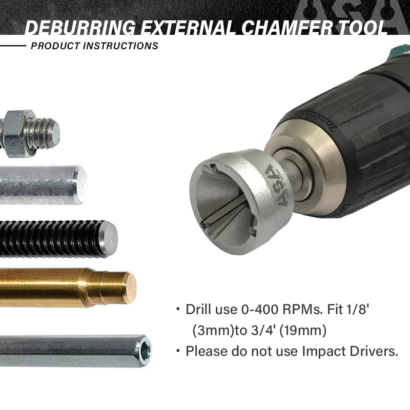 ASA Tools Deburring External Chamfer Tool, with HSS Blade, Deburring Drill Bit, Remove Burr Tools Quick Release Shank Fits for 1/8"-3/4"(3mm-19mm) Deburring Drill Bit 3mm-19mm