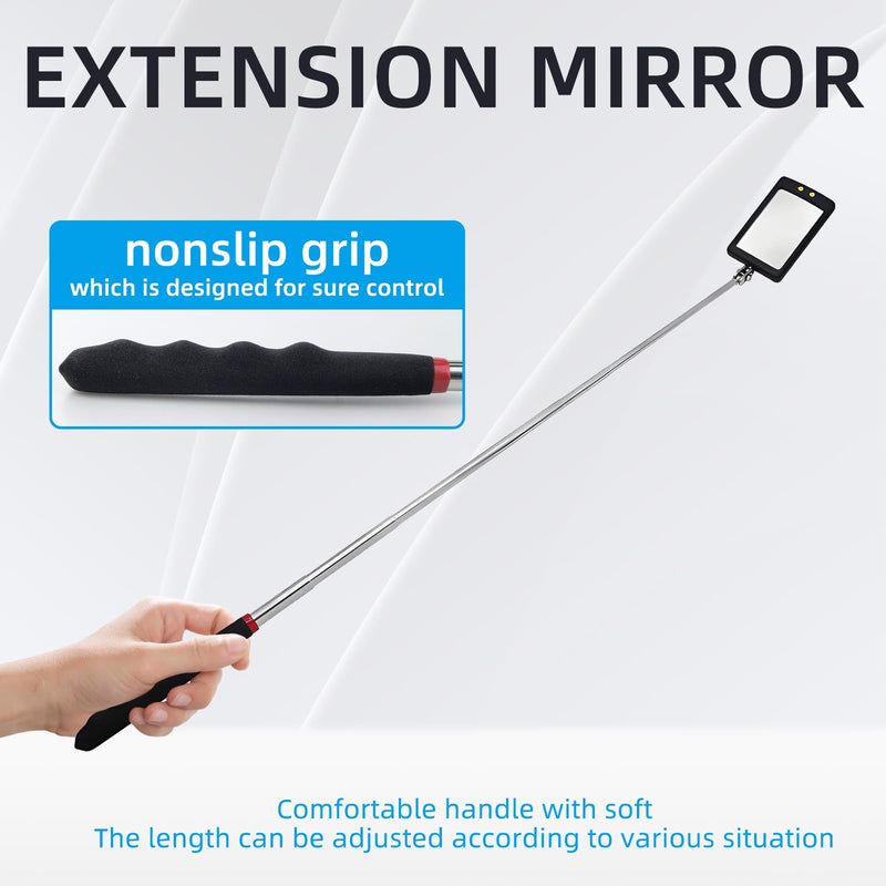 2Pcs Telescoping Lighted Inspection Mirror, 360° Rotation Mechanics Mirror Tool with 34.5" Long Extension Handle, Flexible Inspection Lighted Tool on a Stick for Mechanic, Home Inspector, Automotive