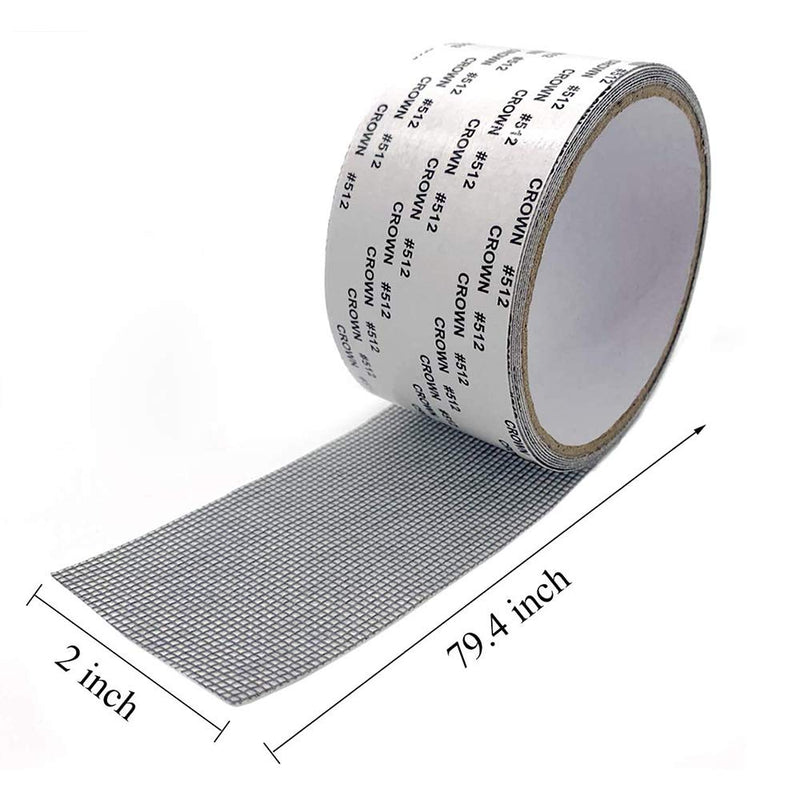 Window Screen Repair Tape, 2"x80" Screen Repair Kit for Window Door Tears Holes, Strong Adhesive Screen Patch Fiberglass Screen Tape Mesh Repair (Grey) 2in x 80in Grey