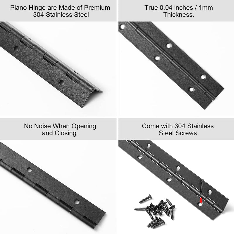 Piano Hinge 36 Inch x 1.2 Inch Heavy Duty Stainless Steel Black Continuous & Piano Hinges for Cabinets Boat Marine Door, 0.04" Leaf Thickness 1.2'' Open Width