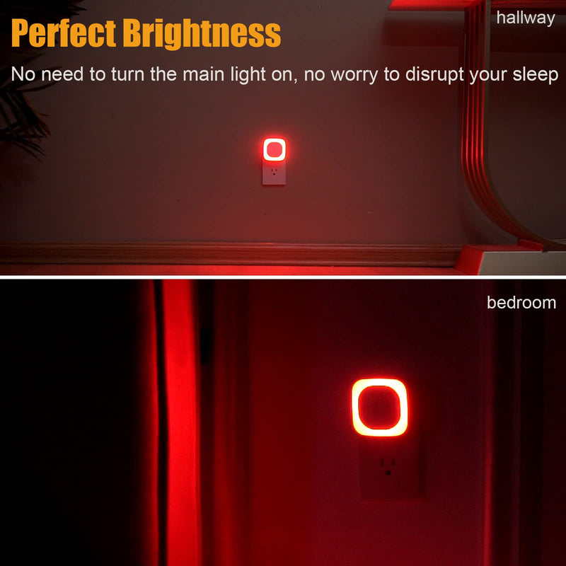 2 Pack Plug in Dimmable Red Night Light, Auto Dusk to Dawn Sensor, LED Night Light, Soft Glow, Diffused Light, Square Nightlight for Kids, Bathroom, Hallway, Bedroom, Kitchen, as Gifts