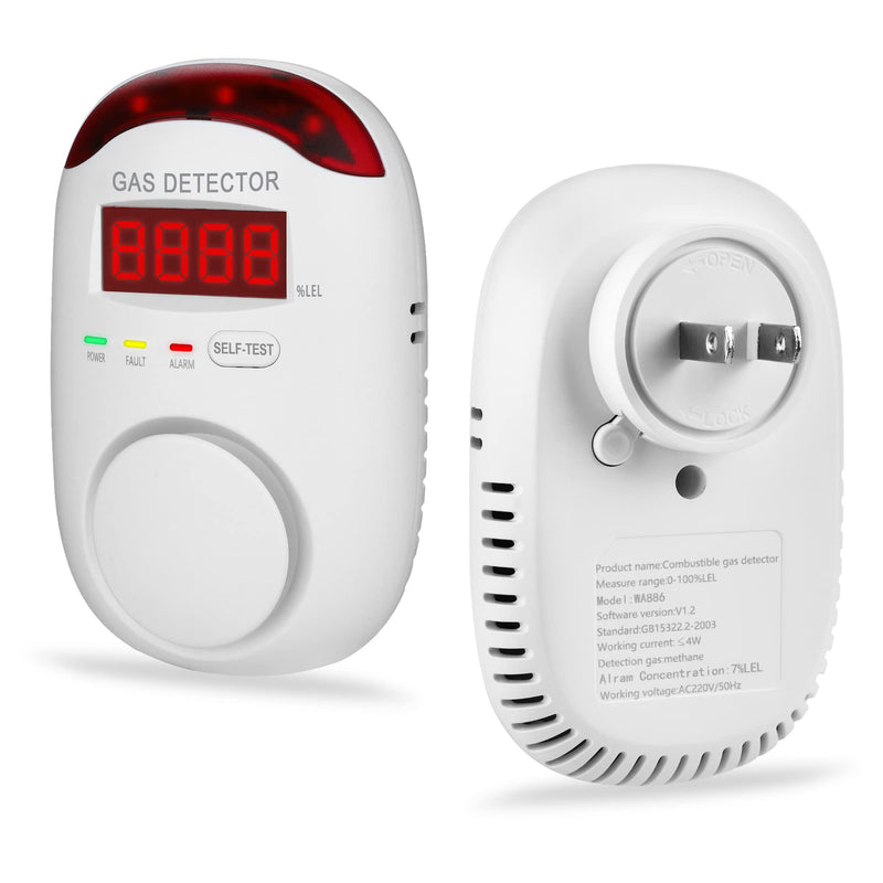 Plug in Natural Gas Detectors & Propane Gas Detectors for Home,RV & Kitchen, Combustible Gas Leak Detector Monitor for LNG, LPG. 1 PACK WA886
