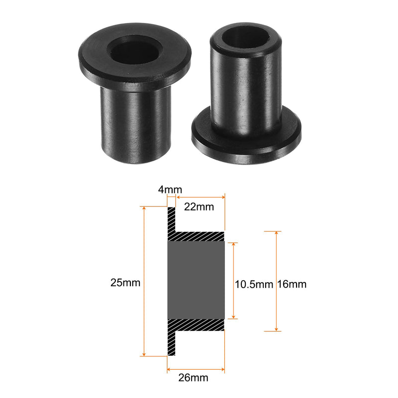 HARFINGTON 4pcs Flanged Sleeve Bearings 10.5mm Bore 16mm OD 26mm Length Nylon Bushings for Shaft, Black 10.5mm x 16mm x 26mm