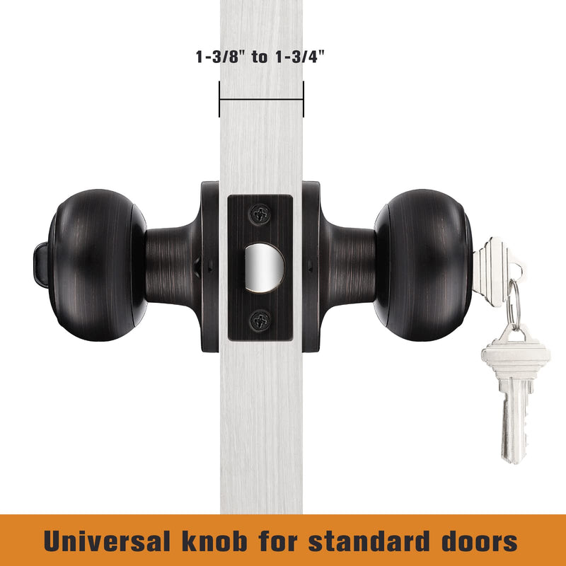 Probrico Door Knobs with Lock and Key, Exterior Door Locks, Flat Ball Knob Style, Oil Rubbed Bronze, 1 Pack