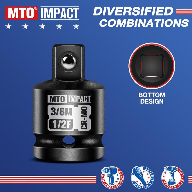 2-Piece 1/2" Female to 3/8" Male Impact Socket Adapter Set, 1/2" Drive Impact Driver Conversions for Impact Wrench, Chrome Molybdenum Alloy Steel