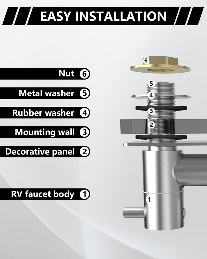 RV Shower Faucet with Shower Head and Hose, TONNY Metal Camper Shower Faucet Valve Diverter, 4'' RV Shower Faucets Replacement with Handheld Showerhead for RV Camper Motorhome Trailer, Brushed Nickel