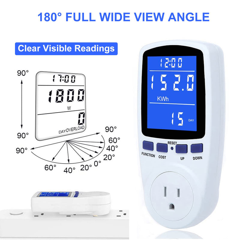 Upgraded Watt Power Meter Plug Home Electrical Usage Monitor Consumption, Energy Voltage Amps Kill Tester with Backlight, Overload Protection, 7 Modes Display 1 Pack White