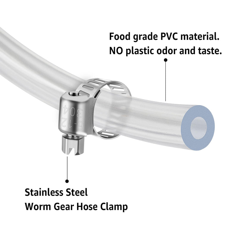 Draft Beer Line with Barb Connector, Kegerator Accessory Kit Beer tower Brewing Tubing Hose, 5 Feet Clear Vinyl Tubing Draft Beer Dispensing 3/16" ID 7/16" OD Tubing Hose for Beer Tap D Coupler