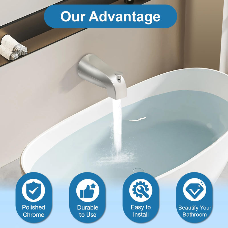 5 1/4 Inch Bathroom Brushed Nickel Tub Spout with Diverter, for 1/2'' IPS Inside Thread, Bathtub Faucet for Wall Front Mount, Bath Tub Faucet Compatible with Westbrass E531D-1F-62