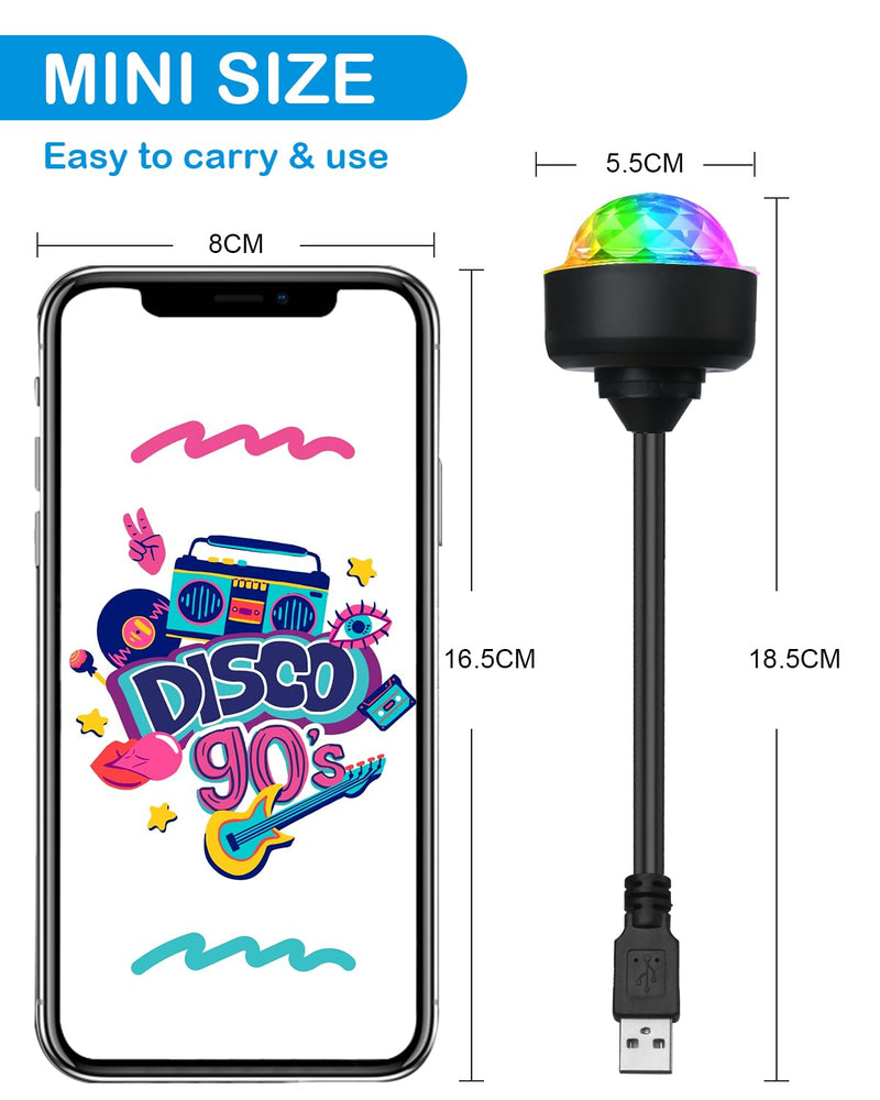 Luditek Mini Disco Ball Light with Flexible USB Extender, Sound Activated Strobe Party Lights for Karaoke Car, Stocking Stuffers Birthday Decorations for Halloween Christmas (2 Packs) 2pack