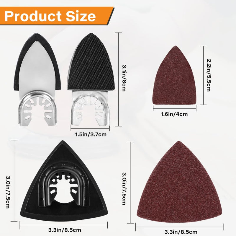 104pcs Oscillating Tool Sanding Pad, Detachable Rigid Multitool Sandpaper, Include Triangle & Finger Sanding, 60/80/120/180/240 Grit Sandpaper with High-Velour Backing Detail Sanding Pads Kit