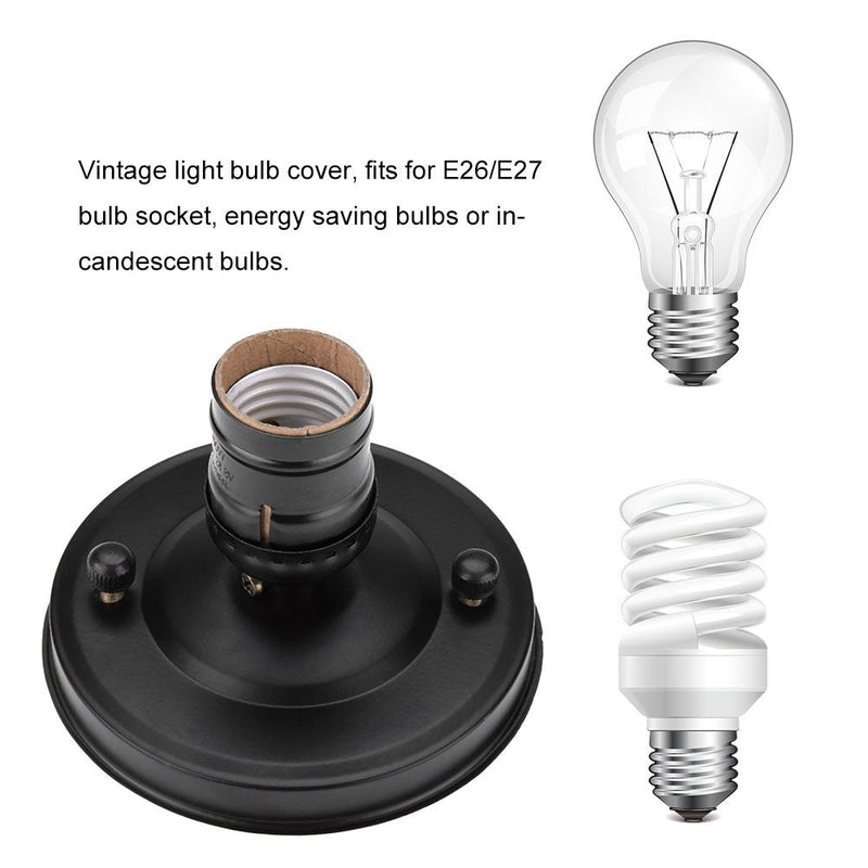Lamp Holder, E26/E27 Retro Electroplating Iron Lamp Holder Industrial Decorative Lighting Screw Light Bulb Holder Base (Black) Black