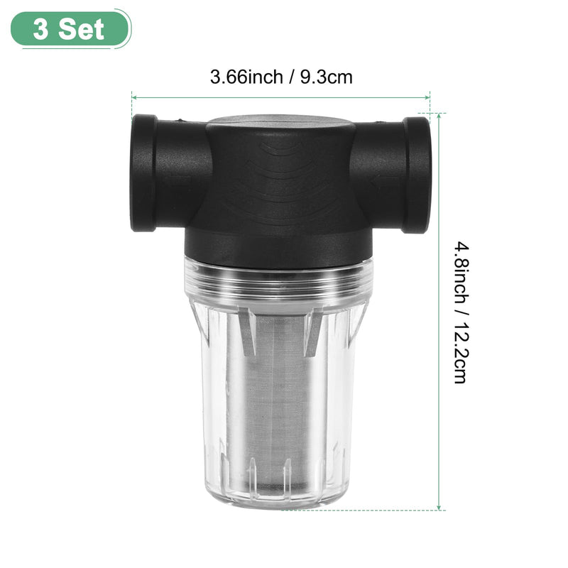3-Pack Water Pump Strainer with 100 Mesh Stainless Steel Filter Screen, 3/4" Inch Female NPT in-line Strainer for Garden Hose Outdoor RV Water Tank Pressure Washer [Black] Black