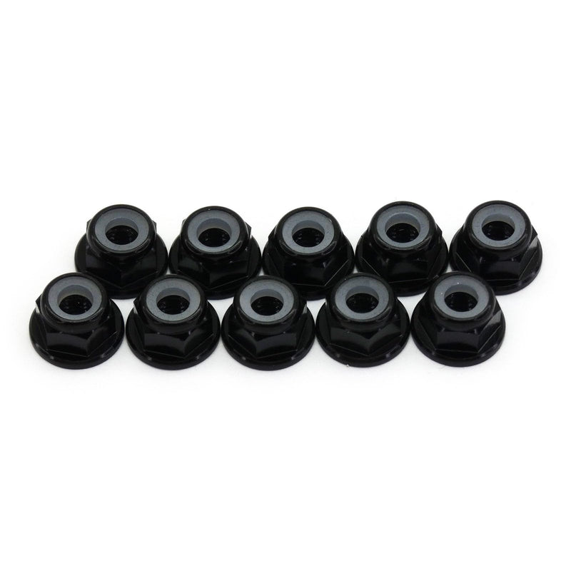 10pcs M2 Locking Flange Hex Nuts w/Nylon Insert Anodized Aluminum (Black) Black
