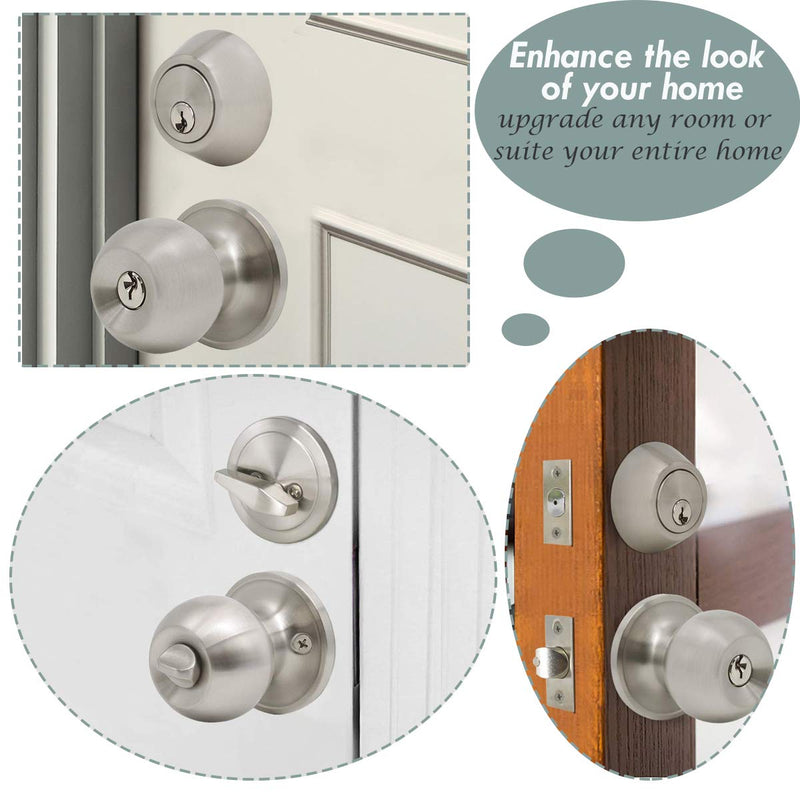 home improvement direct 3 Pack Keyed Alike Entry Door Knobs and Single Cylinder Deadbolt Lock Combo Set Security for Entrance and Front Door with Classic Satin Nickel Finish Satin Nickle