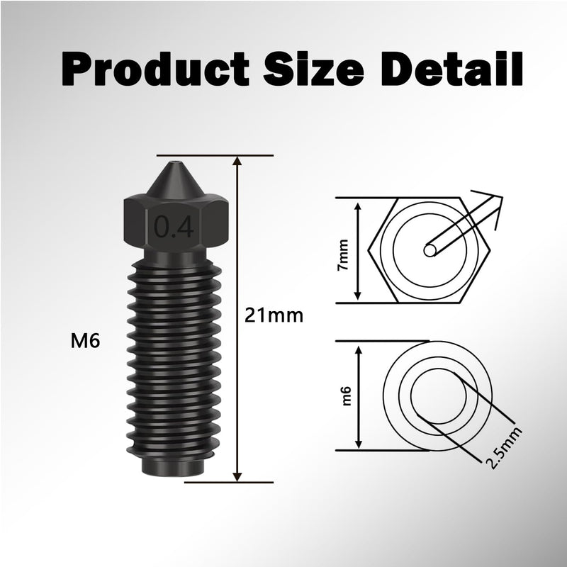 3D Printer Kobra 3 Nozzles Hardened Steel Extruder Hotend Kit, Included 3pcs 0.4mm+1pc 0.2mm+1pc 0.6mm+1pc 0.8mm Hardened Steel Nozzles, Replacement Parts Nozzles for Anycubic Kobra 3 6PCS Hardened Steel Nozzles