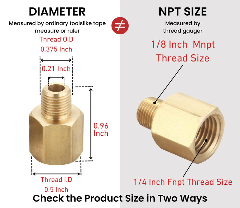 Brass Pipe Fitting, Adapter, 1/8 Inch NPT Male Pipe x 1/4 Inch NPT Female Pipe, Pack of 5 1/8 Inch NPT Male x 1/4 Inch NPT Female 5 Piece