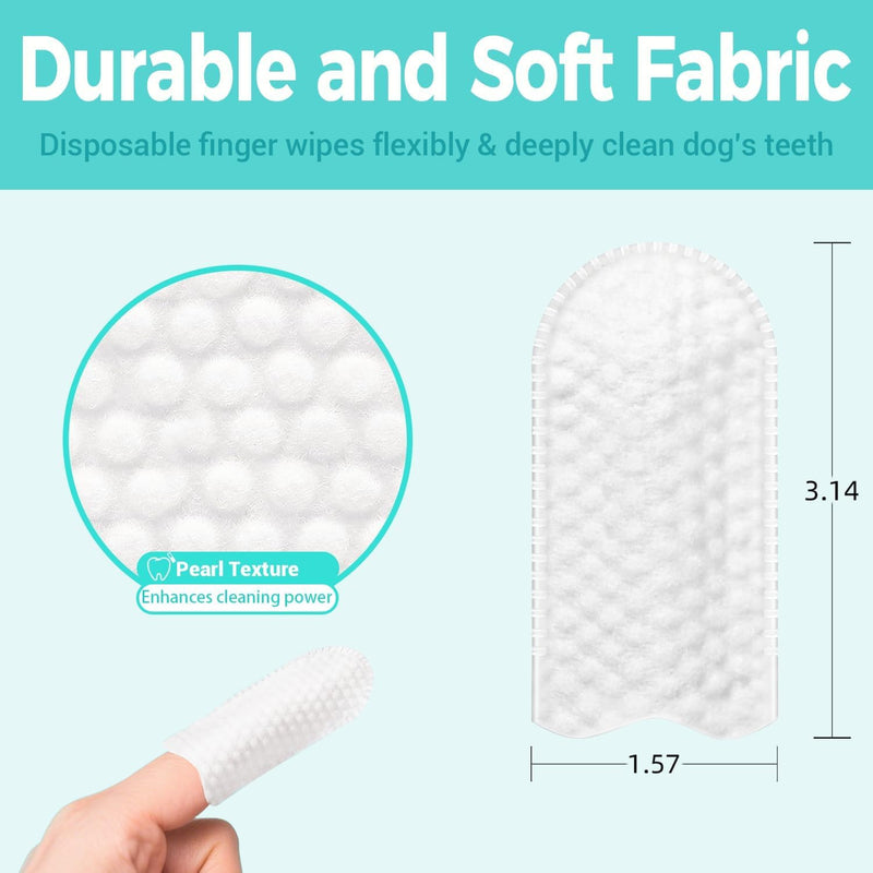 Pet Teeth Cleaning Finger Wipes，Disposable Wet Wipes 50ct，Pet Dental Finger Wipes for Dogs & Cats，Reduces Plaque and Freshens Breath, Removes Tartar