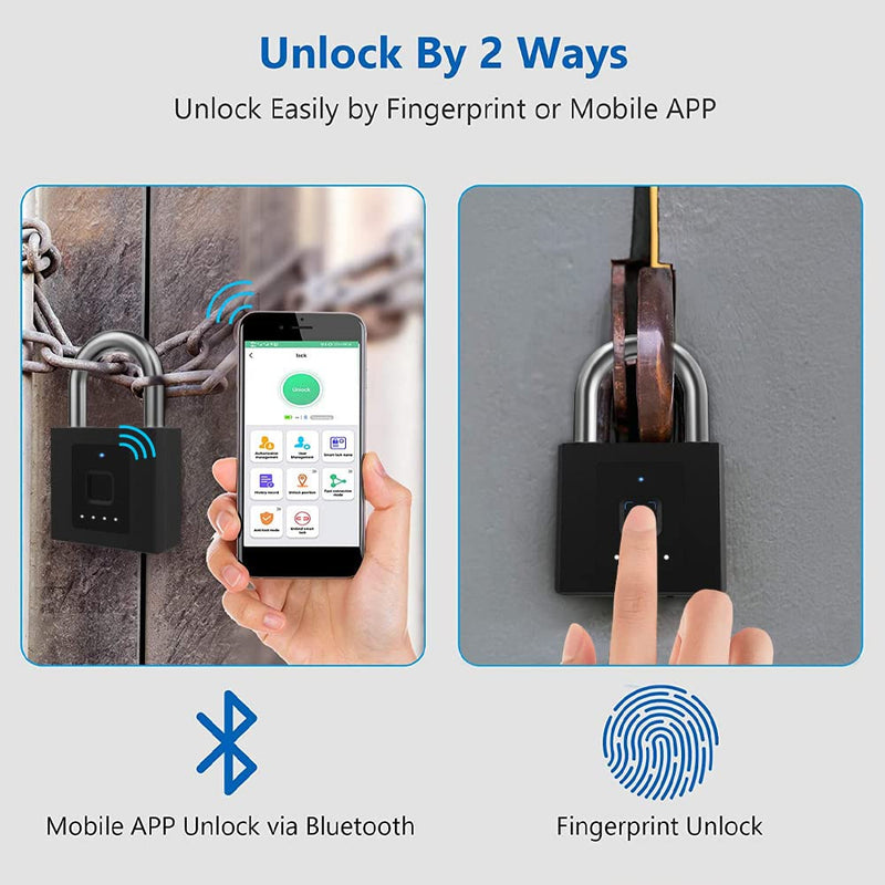 Gate Padlock Combination Padlock: Fingerprint Phone App Locker Lock eLinkSmart - Keyless Padlock Outdoor Waterproof Heavy Duty 1CM Shackle Support iOS Watch