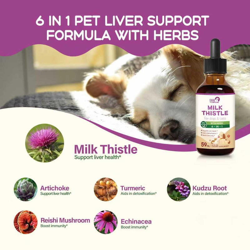 Milk Thistle for Dogs & Cats Supports Liver Health, Pet Milk Thistle Extract Drops Aids in Detoxification & Boosts Immunity W/Artichoke Turmeric Kudzu Root Echinacea Extract. 2 oz