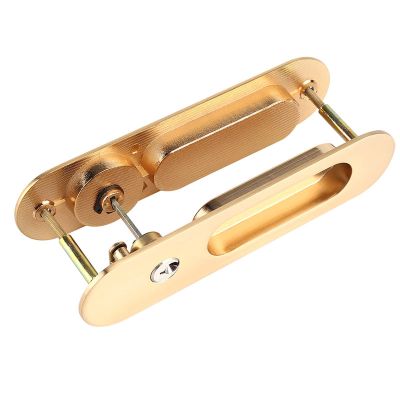Anti Theft Sliding Door Lock Handle with Keys, Invisible Recessed Handle Latch, Pocket Door Lock for Pocket Door Barn Wood Door Interior Privacy Furniture Hardware Inside or Outside Locked (Gold) Gold