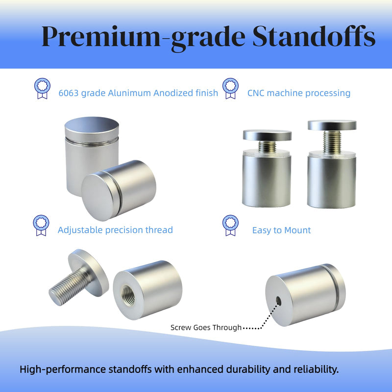Pack of 12 Aluminum Wall Spacers, Standoff Screws, Sign Standoff Mounting Hardware Glass Standoff for Acrylic Signs (Satin Chrome, 1/2" x 1/2") 1/2" X 1/2" Satin Chrome