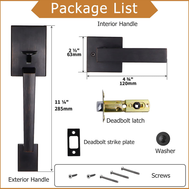 Azdele Bronze Front Door Handle Set, Oil Bronze Entry Door Handle Set with Door Lever Reversible for Right and Left Handed Doors, Venetian Bronze Door Handle with Lower Half Lever