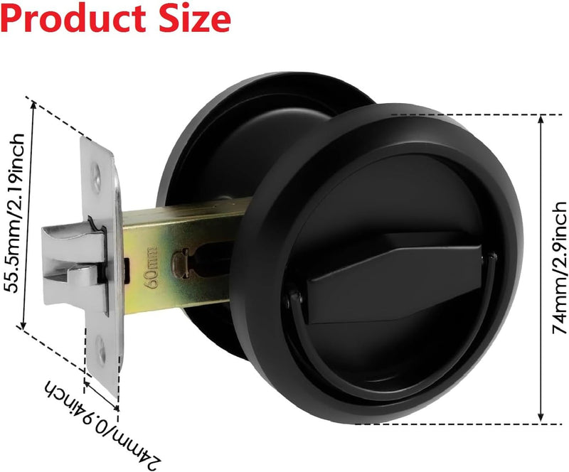 Stainless Steel 304 Black Round Recessed Door Lock, Hidden Recessed Install Cup Door Knob Lock, Recessed Door Handles Pulls Latch Knob, Pocket Door Handle Without Keys