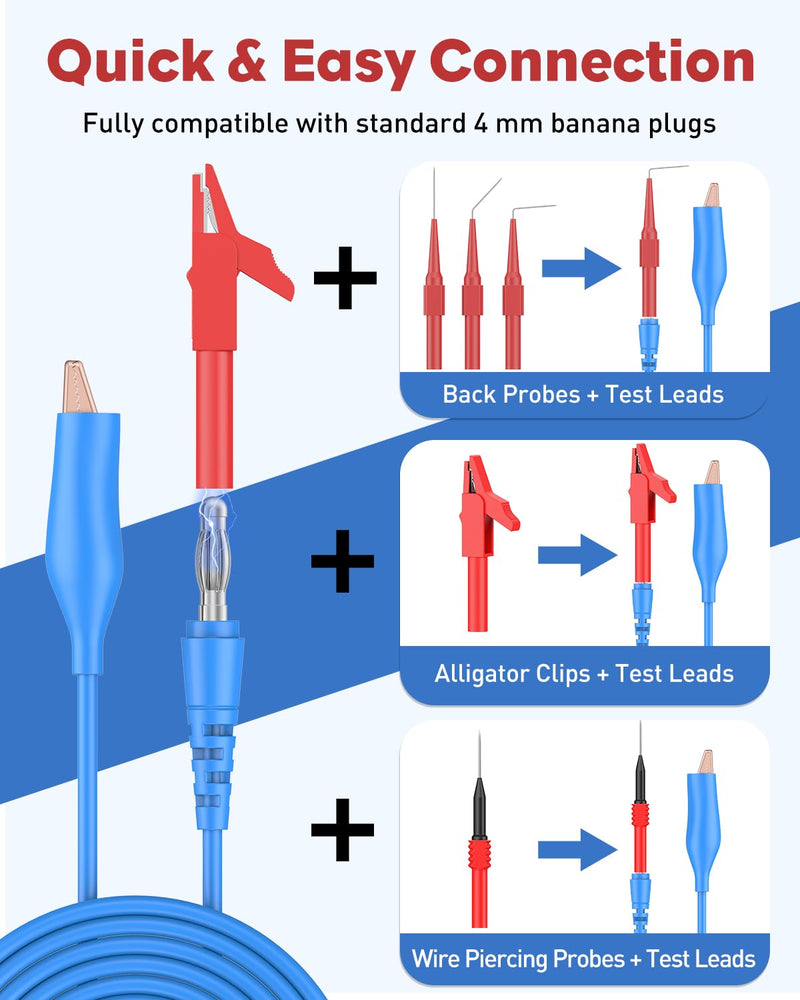 Vibit 30 Pcs Back Probe Kit Automotive, Banana Plug to Alligator Clip Test Leads, Back Probe Test Lead Kit with Wire Piercing Probe, Insulated Test Leads Set for Multimeter & Electrical Testing