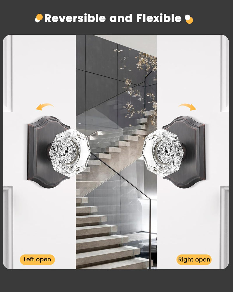 Gobrico Single Side Dummy Clear Crystal Door Knobs,No Lock Interior Half Dummy Handles,Inactive One-Side Dummy Levers in Oil Rubbed Bronze,3 Pack 3