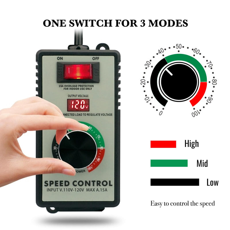AC Motor Speed Controller 120V 15A 4000W Variable Speed Controller Fan Speed Controller for Electric Motor with Overload Protection Switch