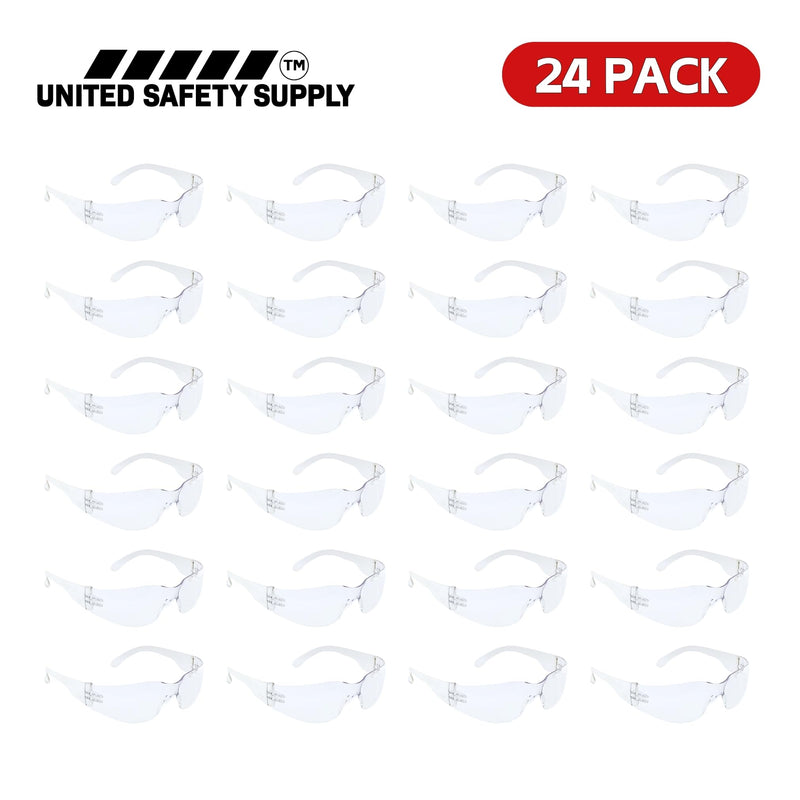 Clear Safety Glasses - Bulk 24 Pack - ANSI Z87.1 Impact Resistant Polycarbonate Lens - Protective Wrap Around Eyewear